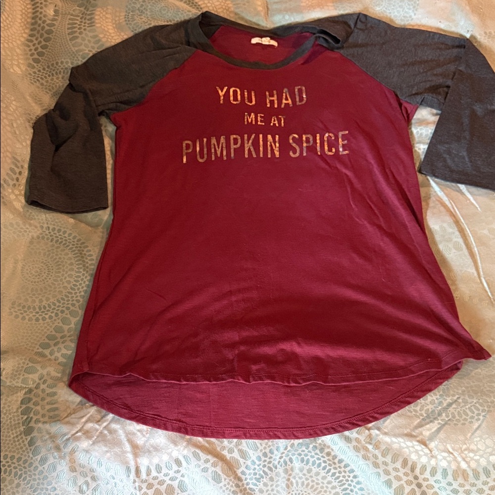 Maurice’s Pumpkin Spice Raglan Shirt - Red and Gray